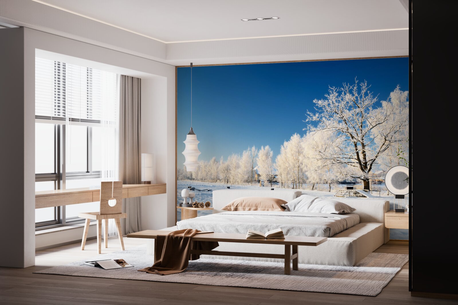 Papier peint hiver féerique sur fond de ciel azur