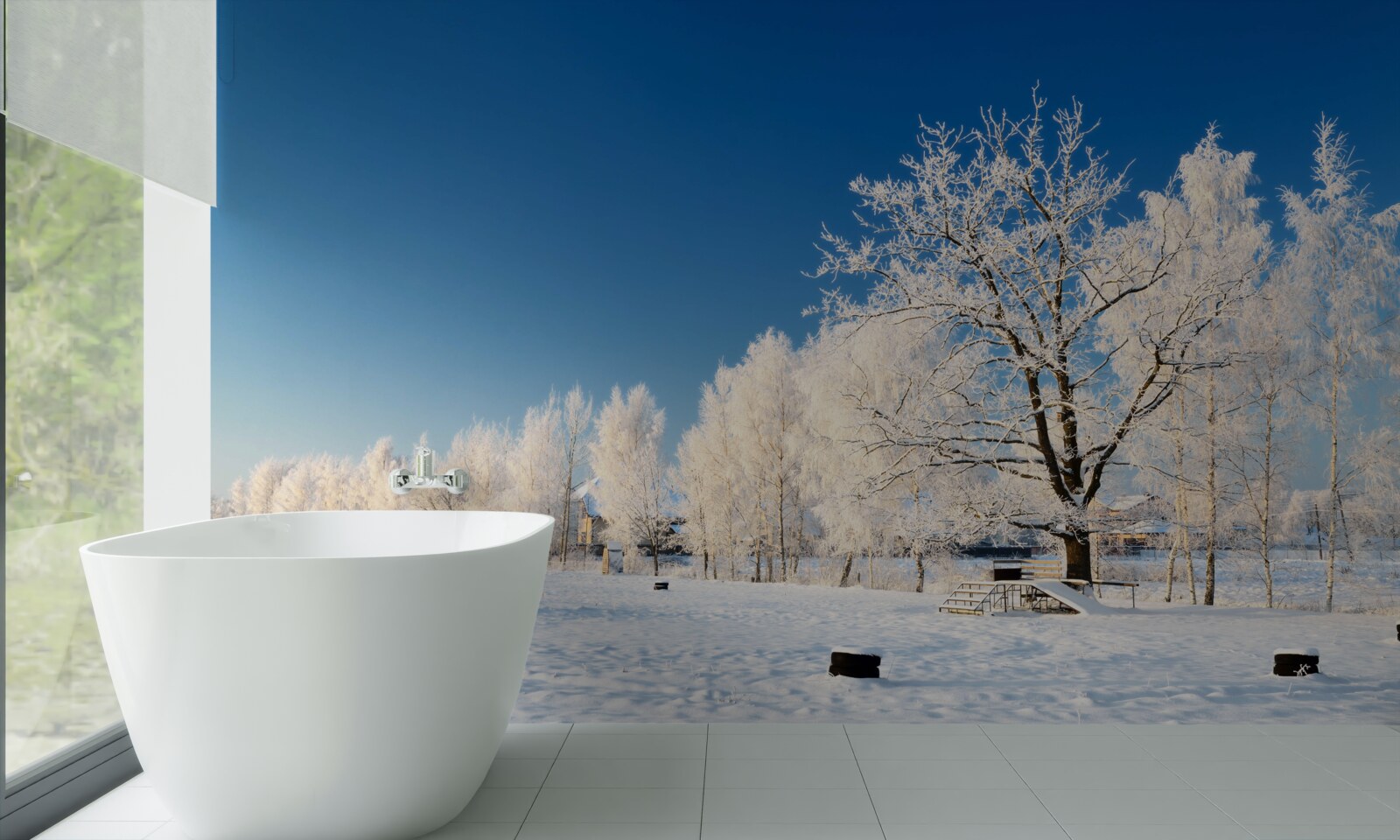 Papier peint hiver féerique sur fond de ciel azur