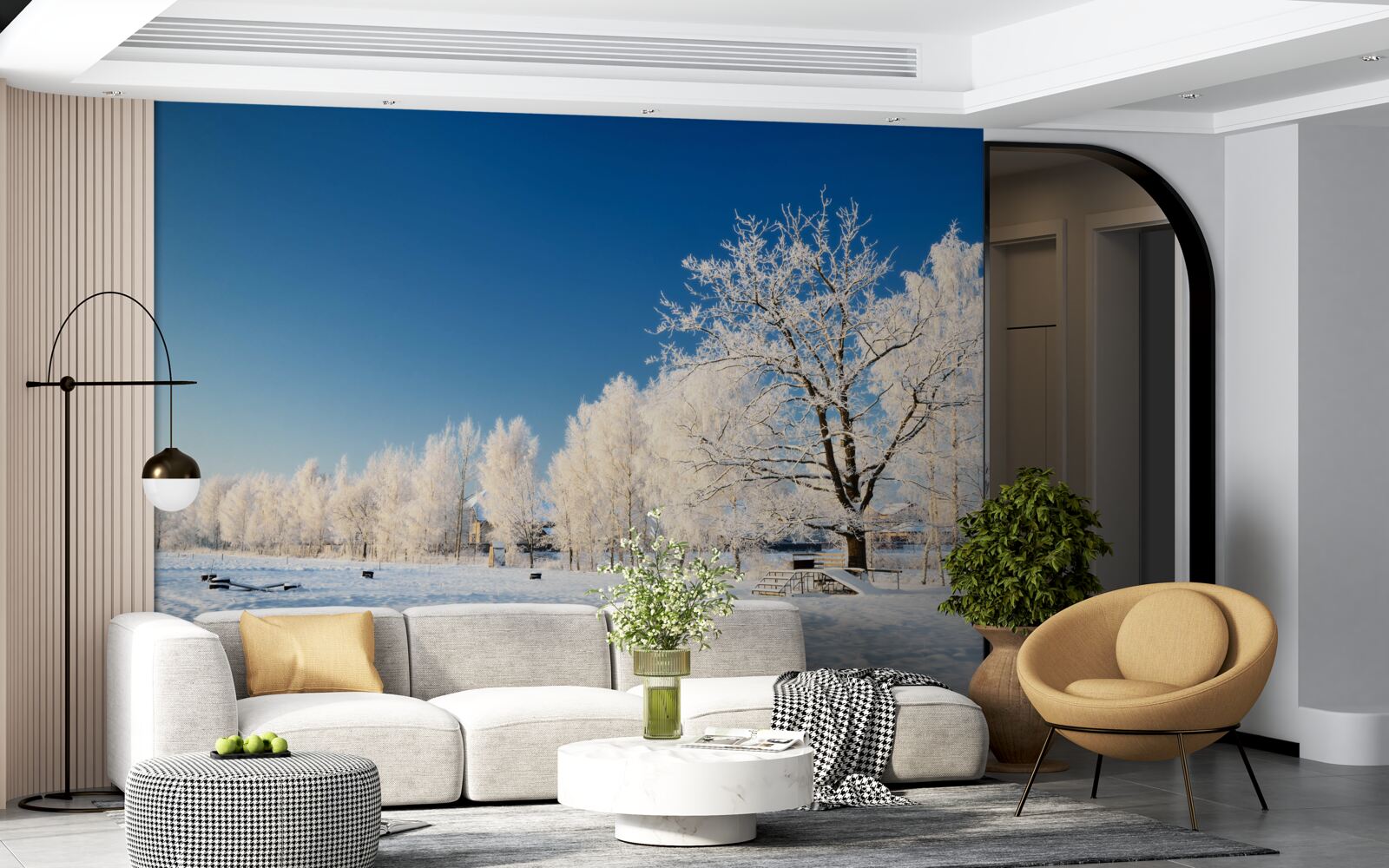 Papier peint hiver féerique sur fond de ciel azur