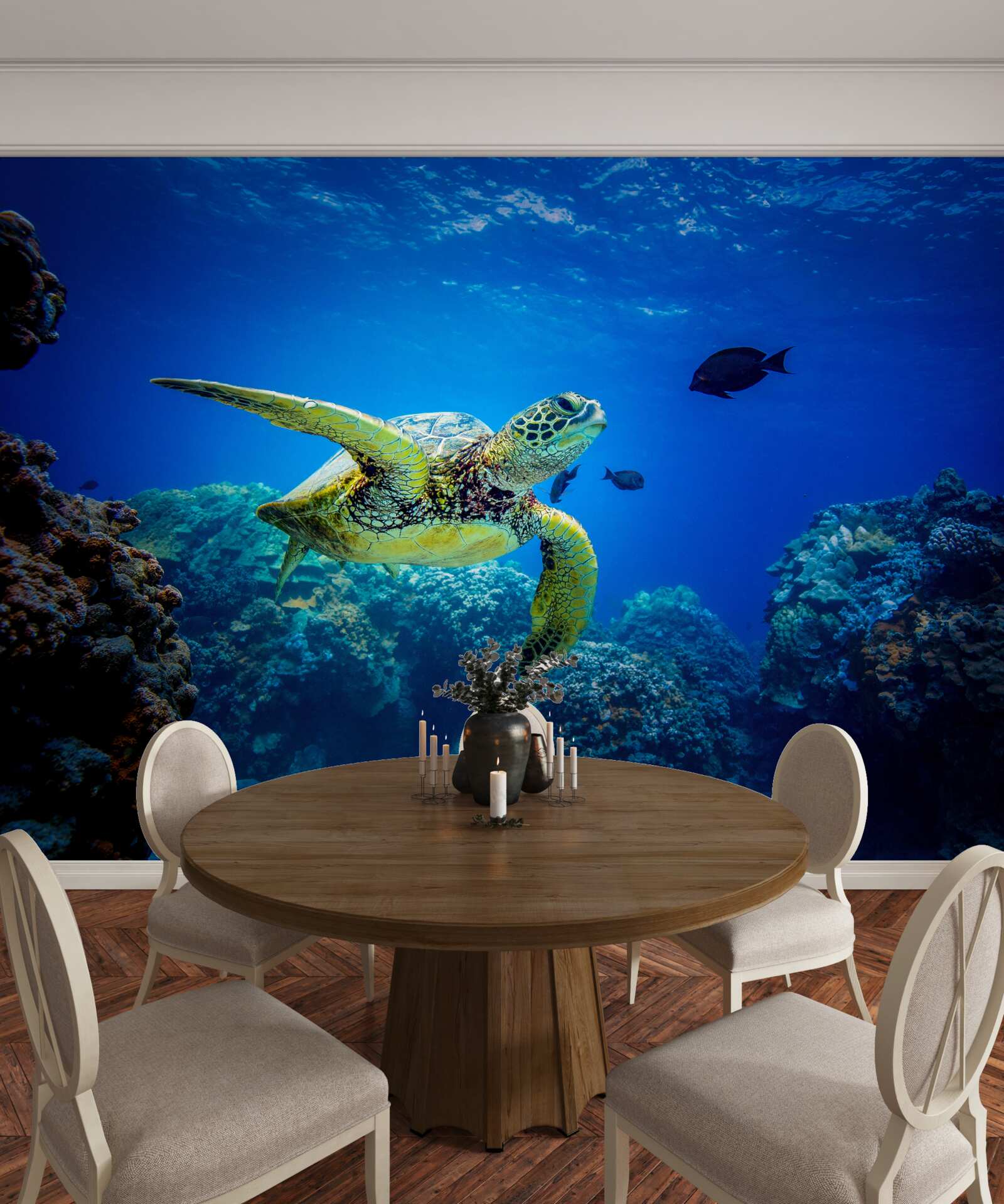 Papier peint Tortue dans les profondeurs bleues de la mer