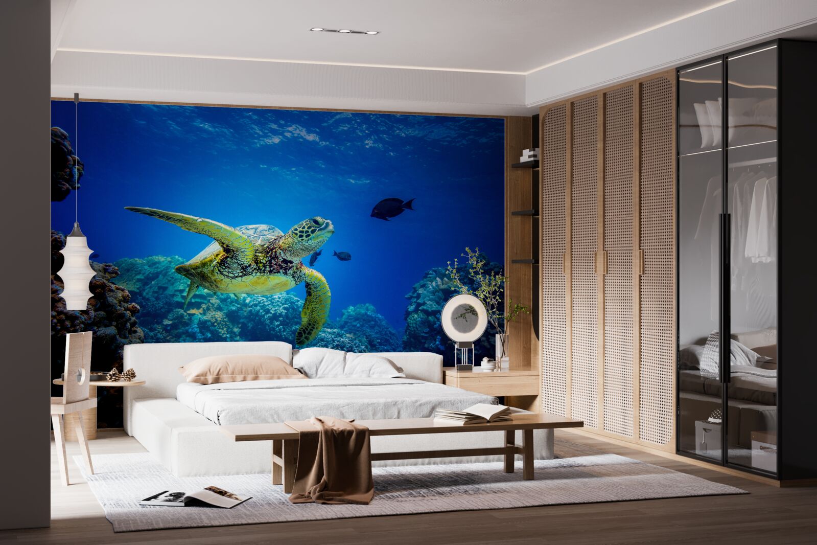 Papier peint Tortue dans les profondeurs bleues de la mer