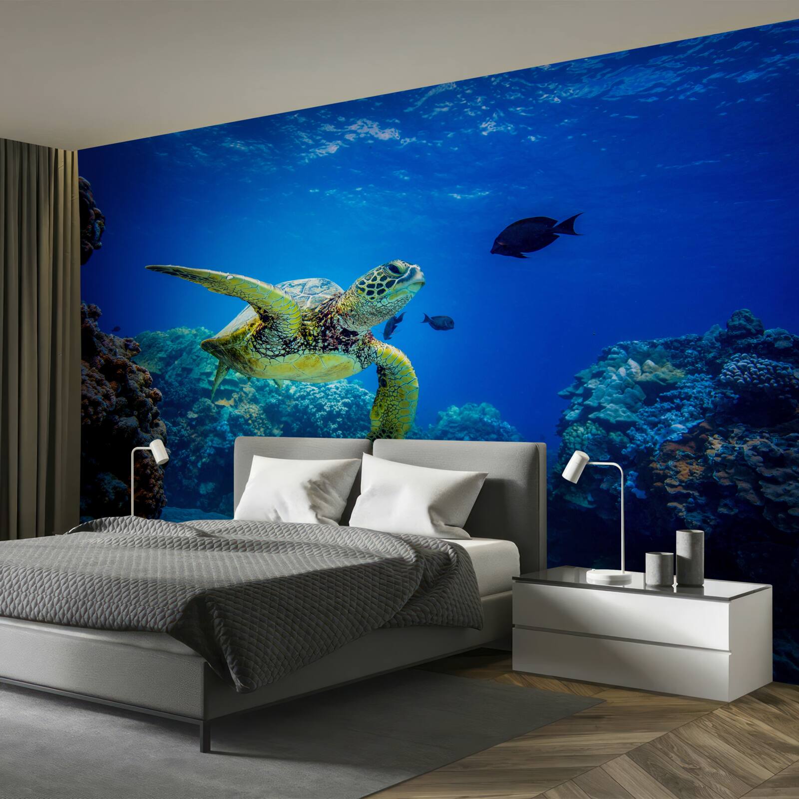 Papier peint Tortue dans les profondeurs bleues de la mer