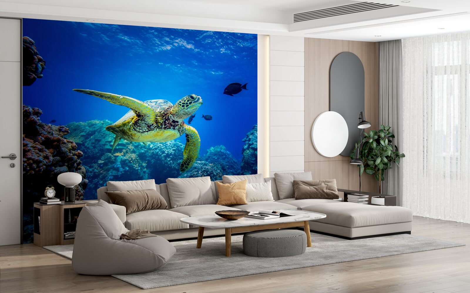 Papier peint Tortue dans les profondeurs bleues de la mer