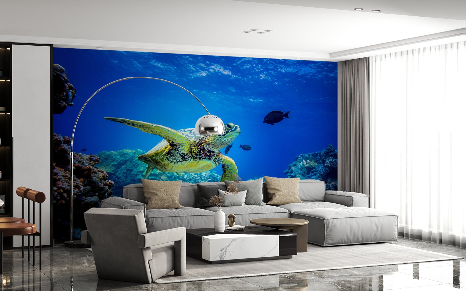 Papier peint Tortue dans les profondeurs bleues de la mer