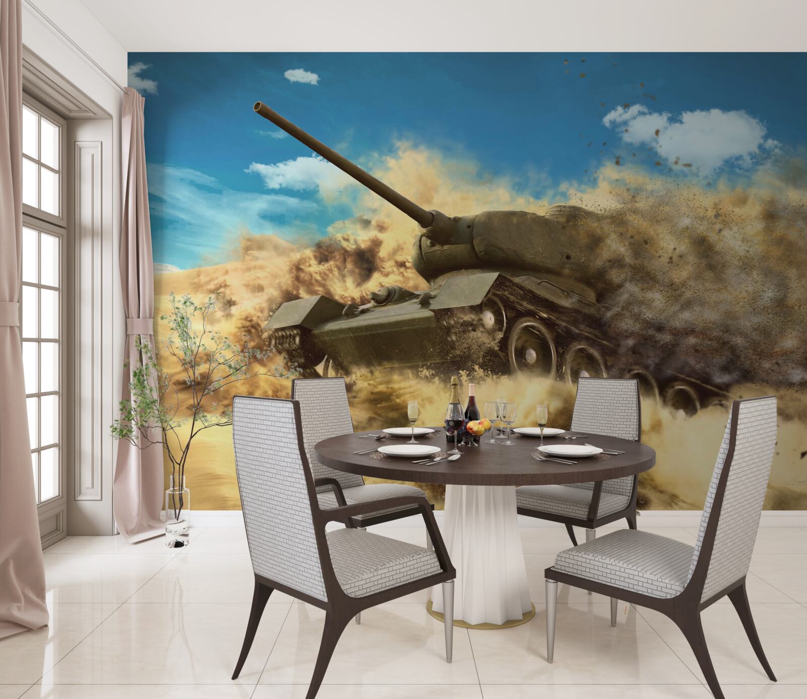 Papier peint un char se déplace sur une surface sablonneuse