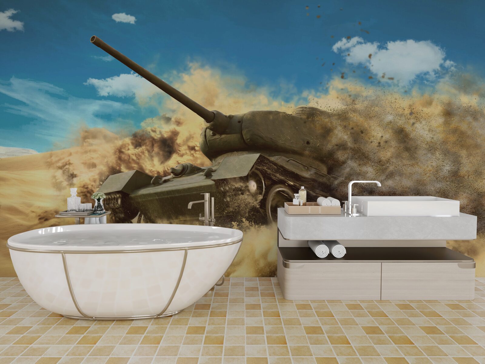 Papier peint un char se déplace sur une surface sablonneuse