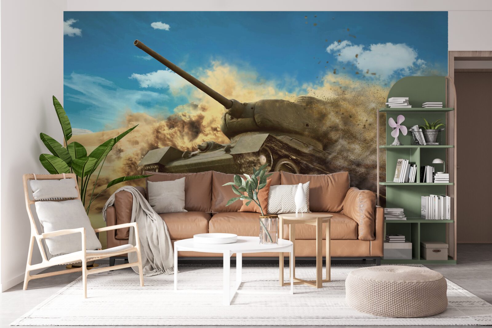 Papier peint un char se déplace sur une surface sablonneuse