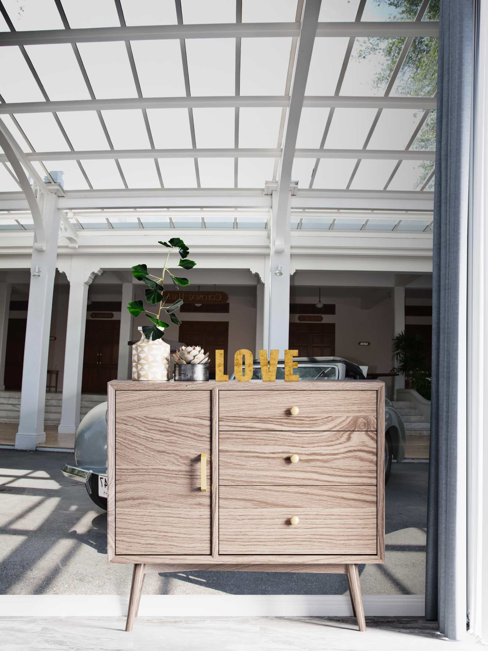 Papier peint vieille voiture grise près du bâtiment