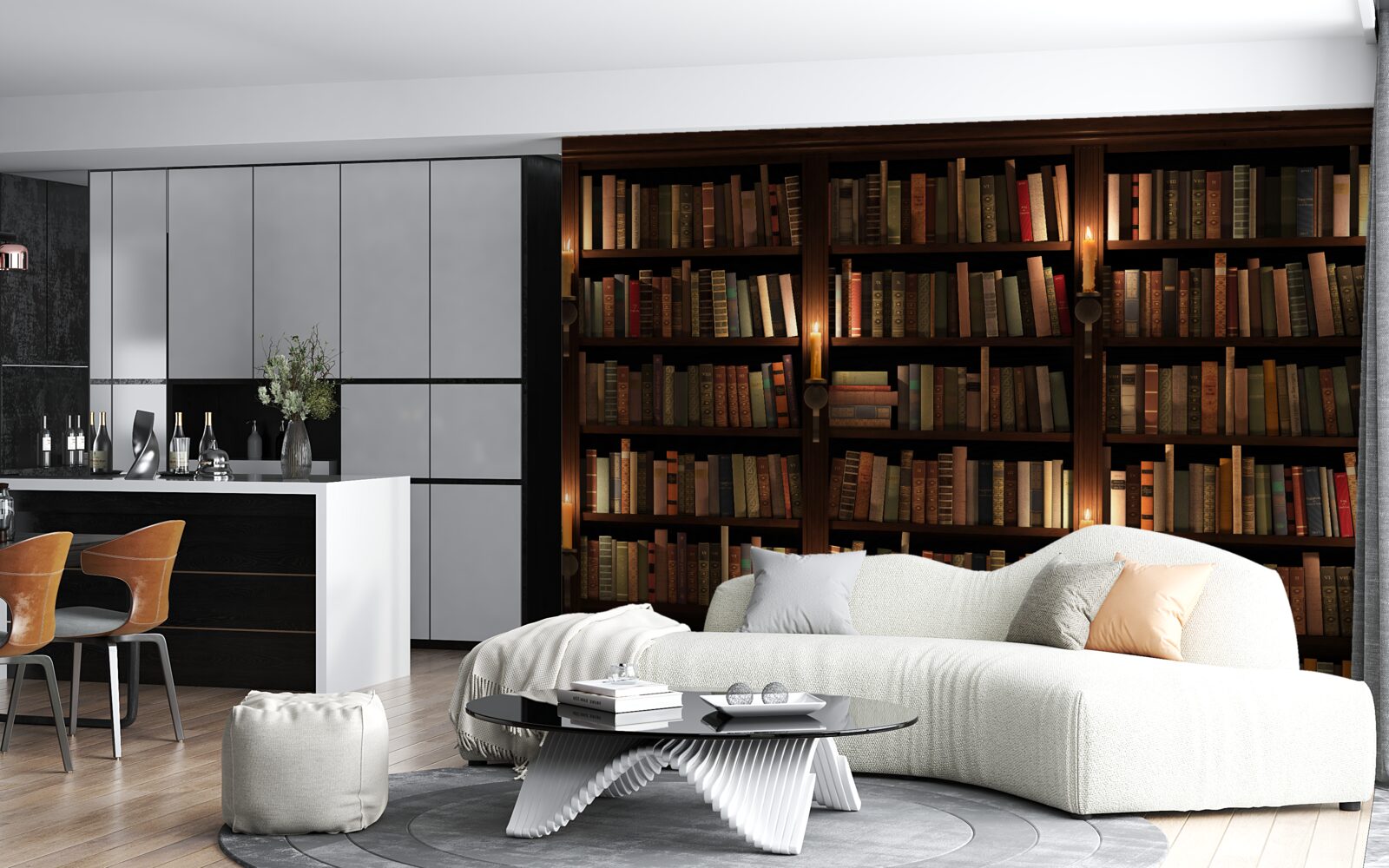 Papier peint bibliothèque historique riche