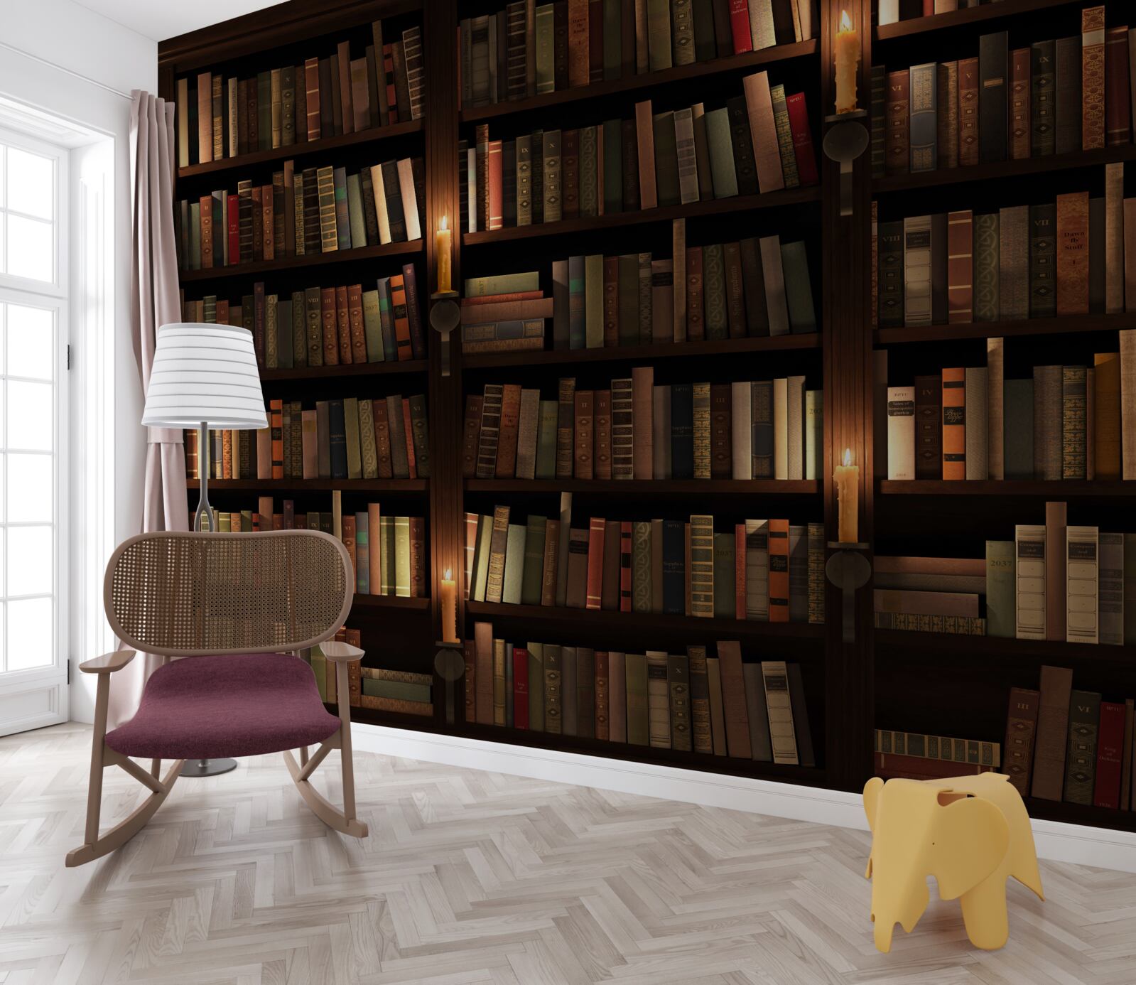 Papier peint bibliothèque historique riche