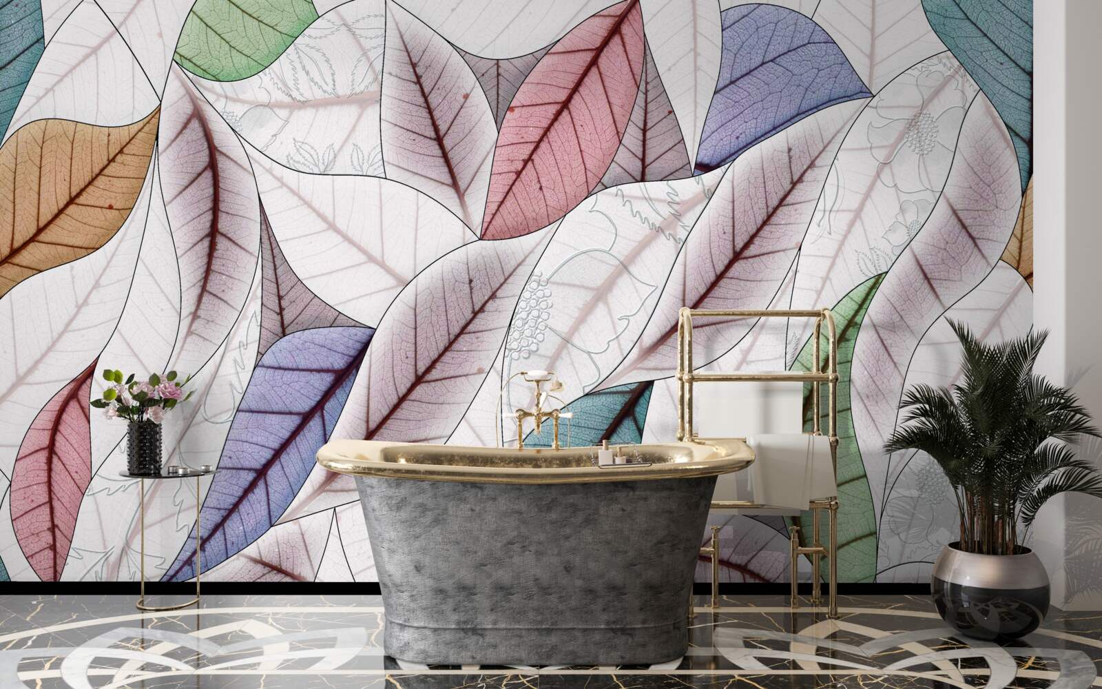 Papier peint peinture abstraite composée de feuilles d'automne