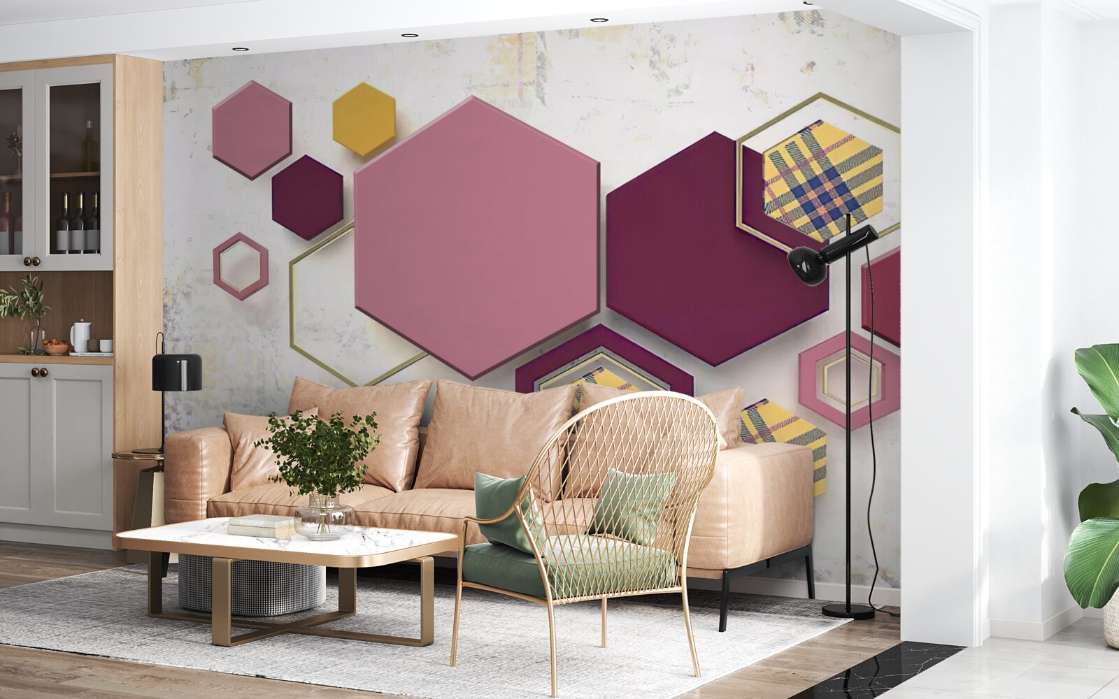 Papier peint formes pentagonales avec remplissage