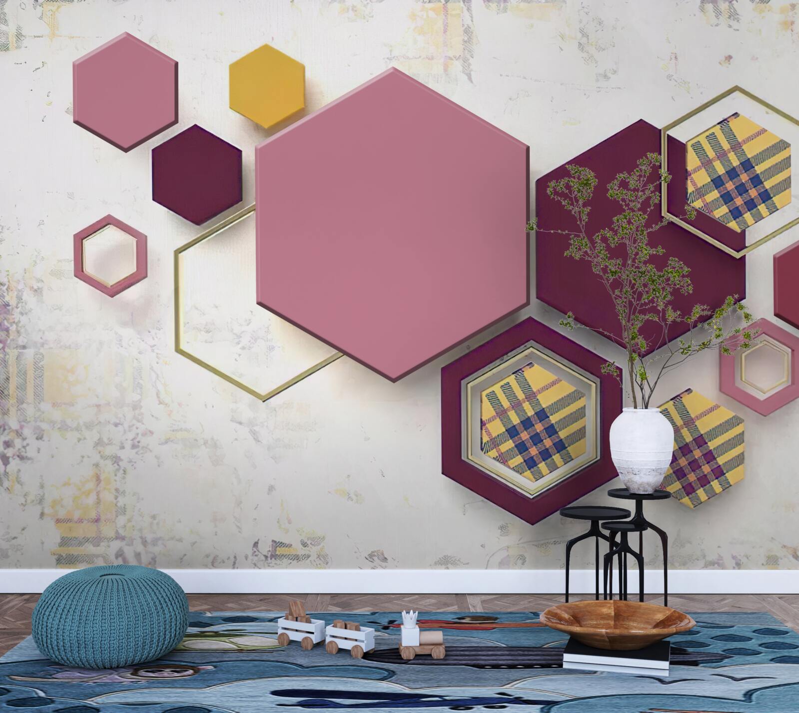 Papier peint formes pentagonales avec remplissage