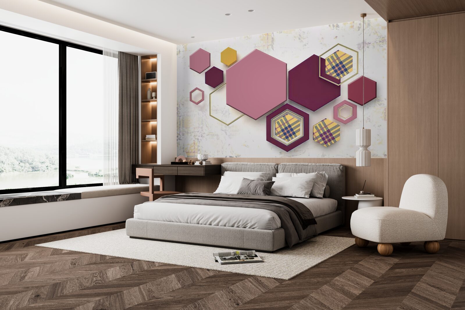 Papier peint formes pentagonales avec remplissage