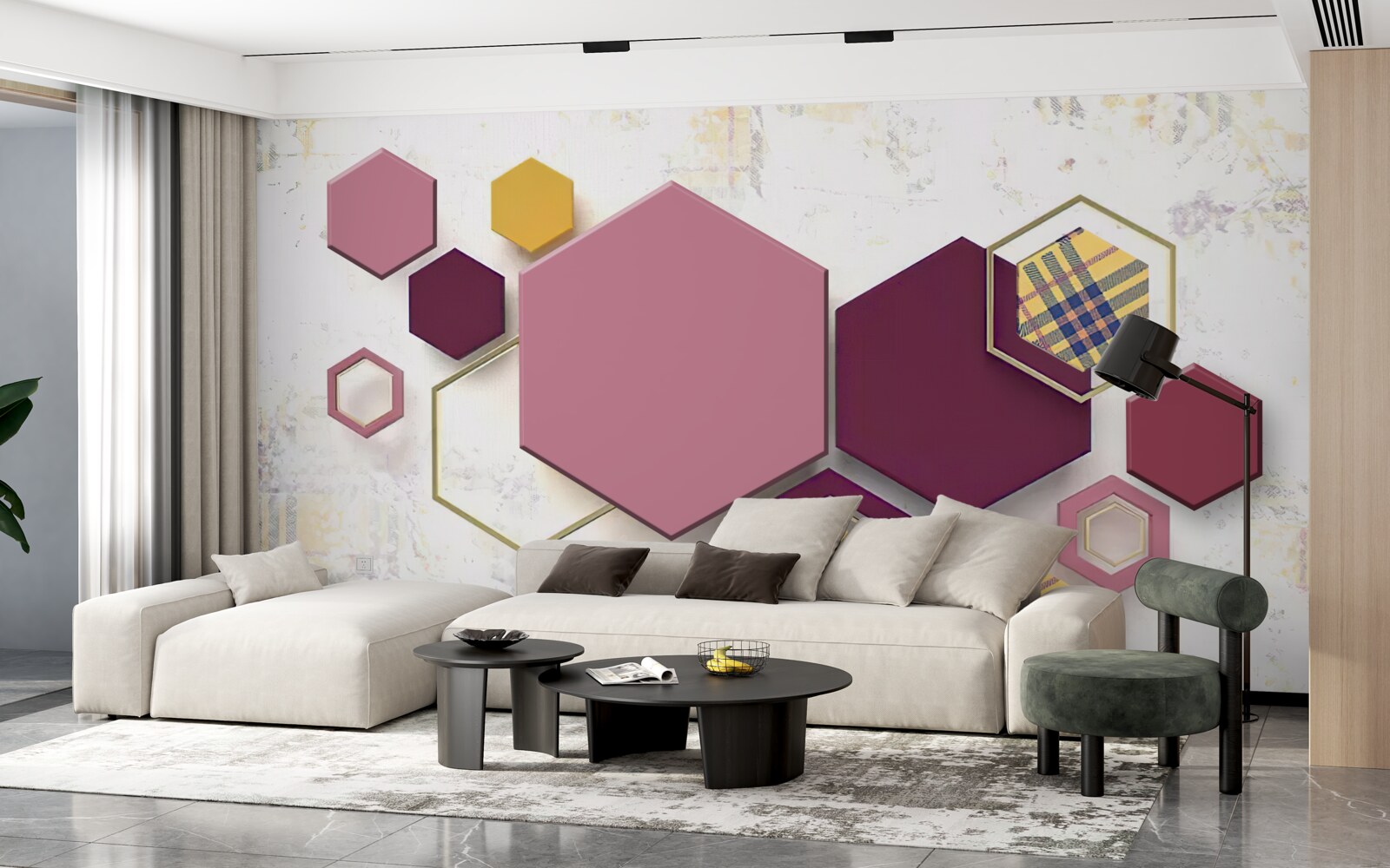 Papier peint formes pentagonales avec remplissage