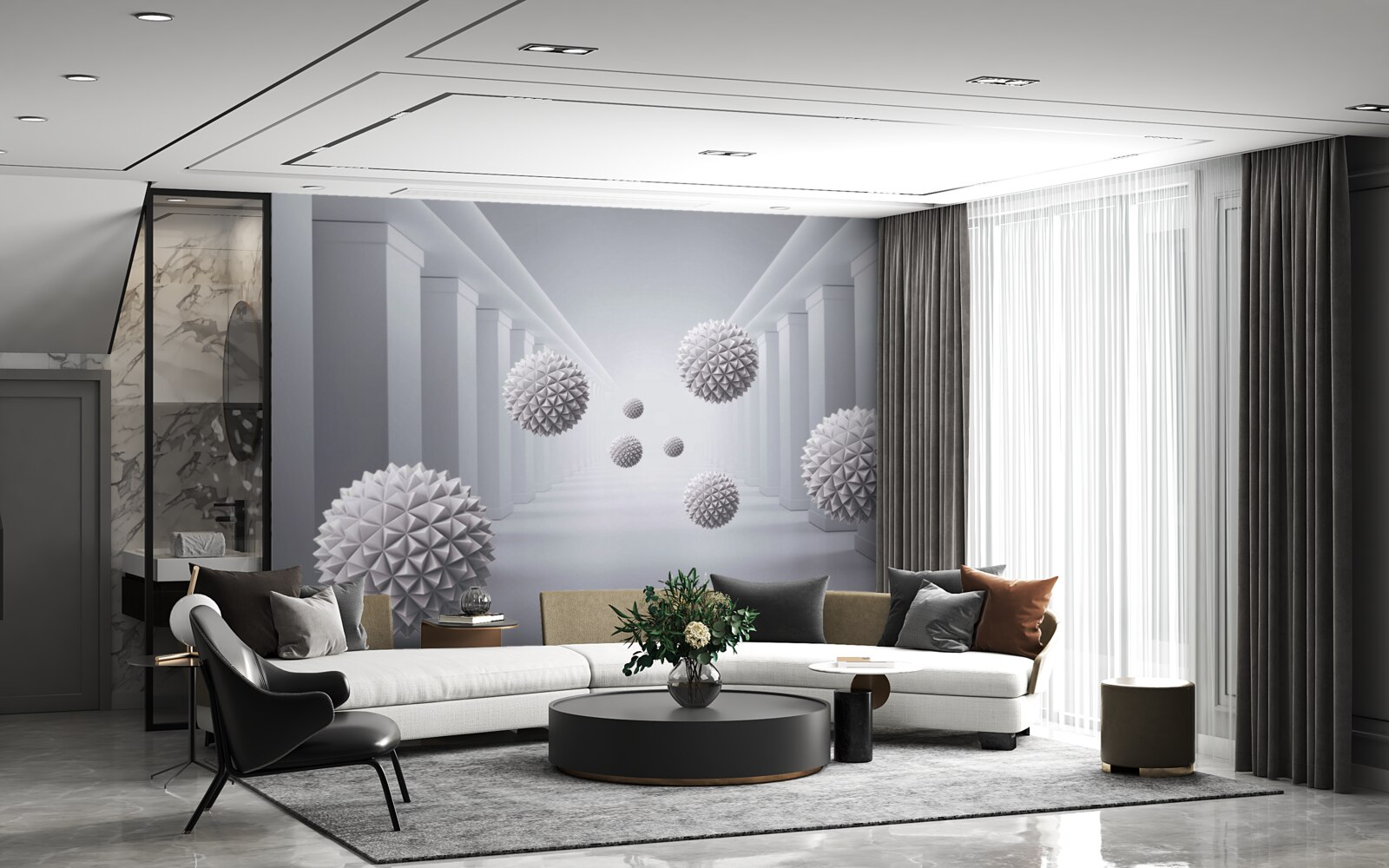 Papier peint les balles disparaissent dans un couloir sans fin