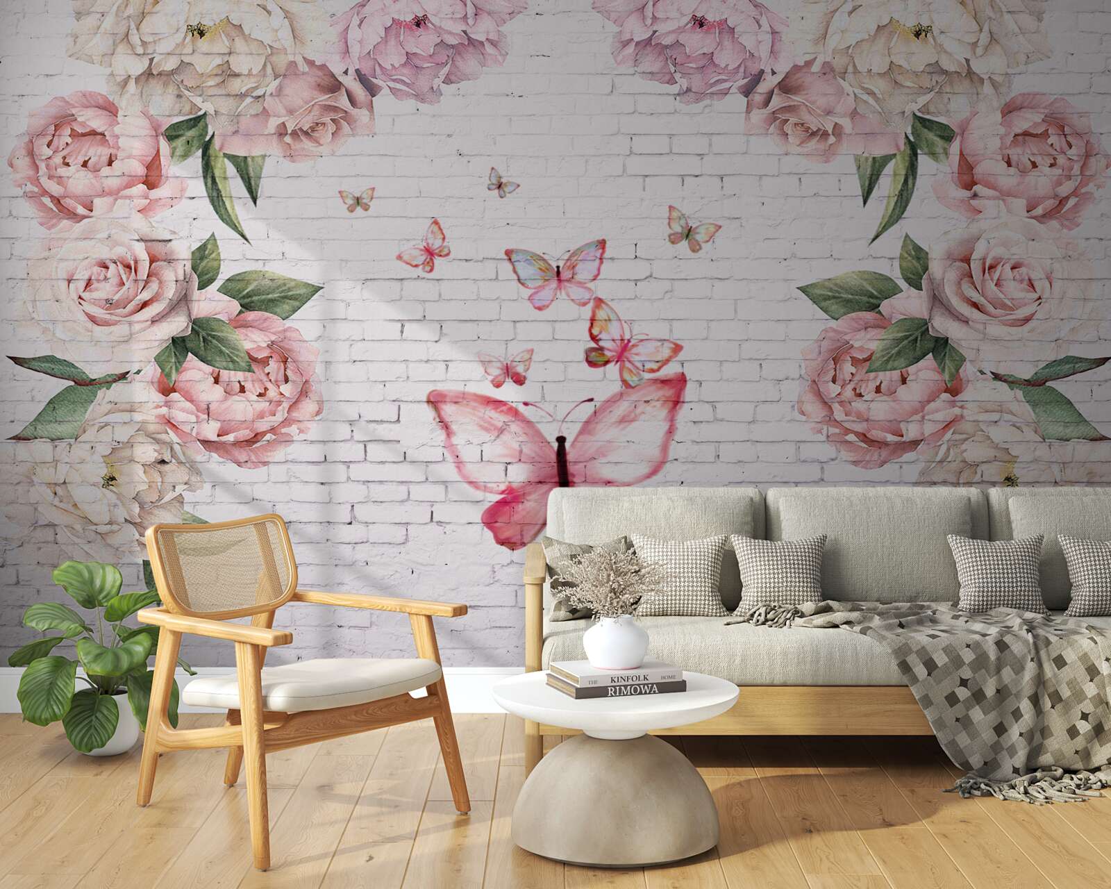 Papier peint papillon décoré de fleurs, en mousseline de soie