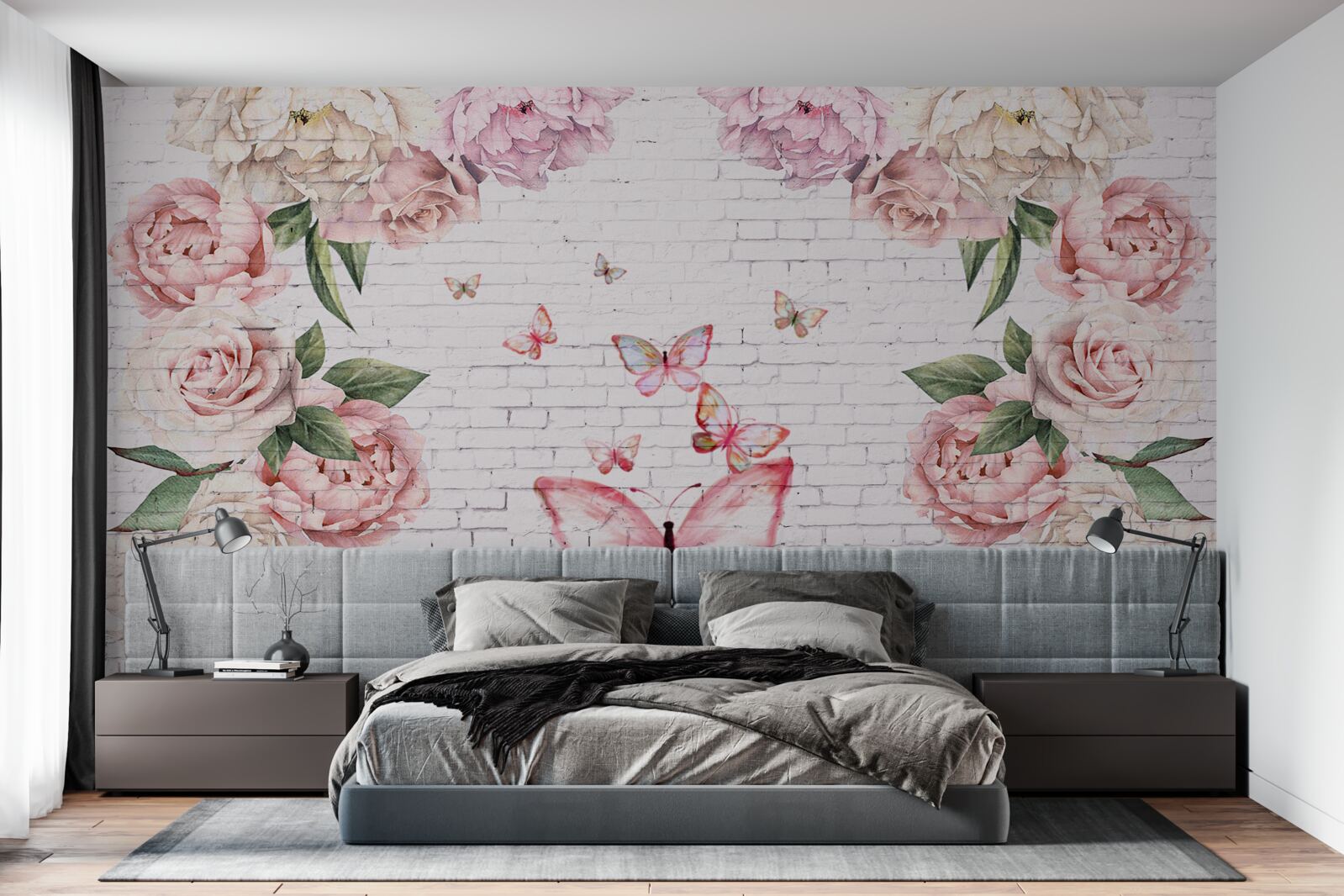 Papier peint papillon décoré de fleurs, en mousseline de soie