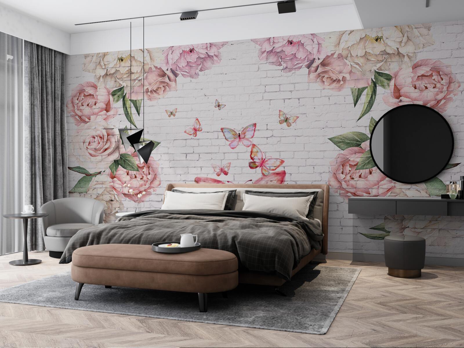 Papier peint papillon décoré de fleurs, en mousseline de soie