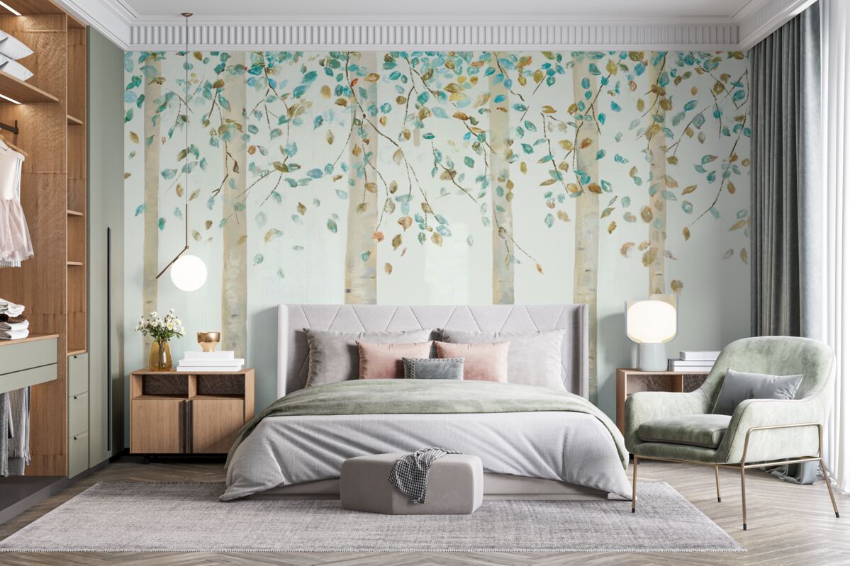 Papier peint les bouleaux minces dans la vapeur