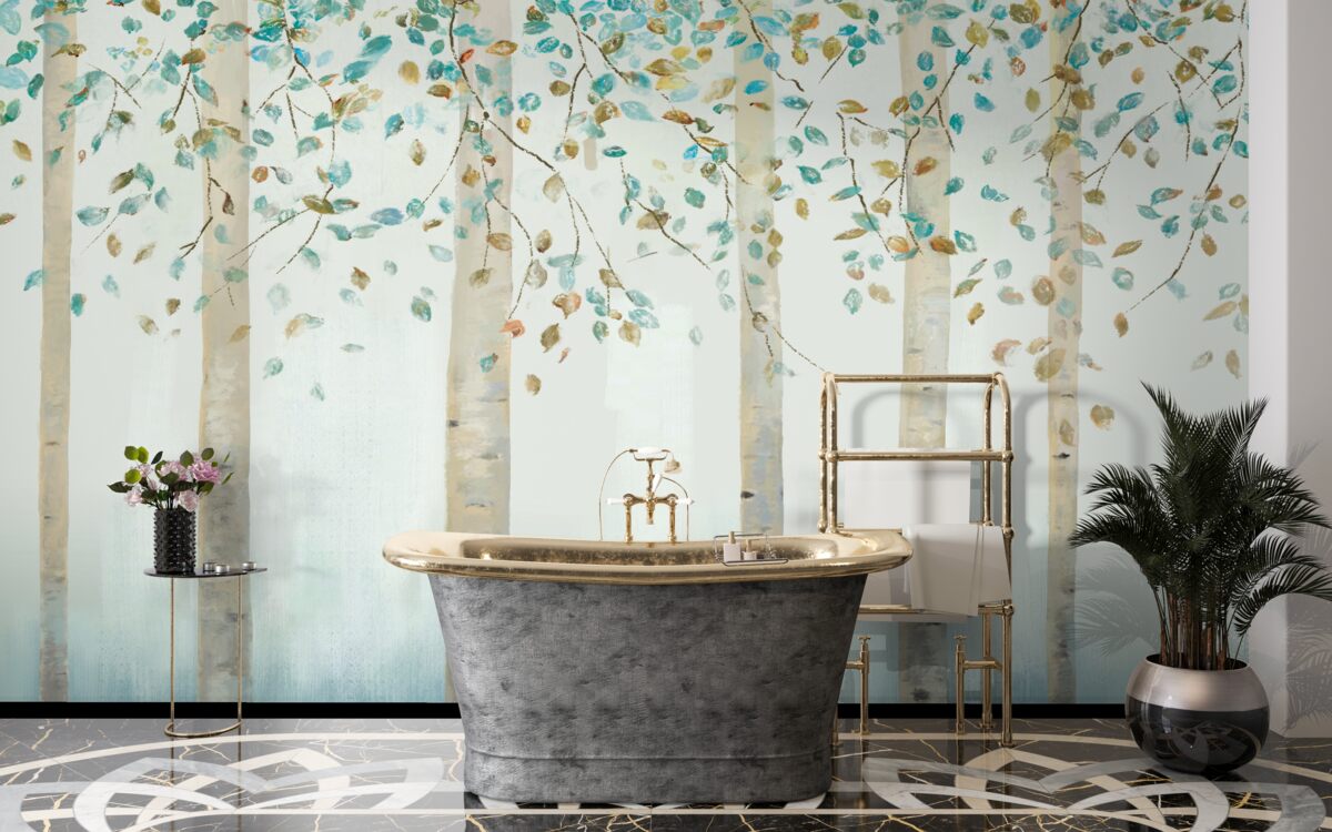 Papier peint les bouleaux minces dans la vapeur