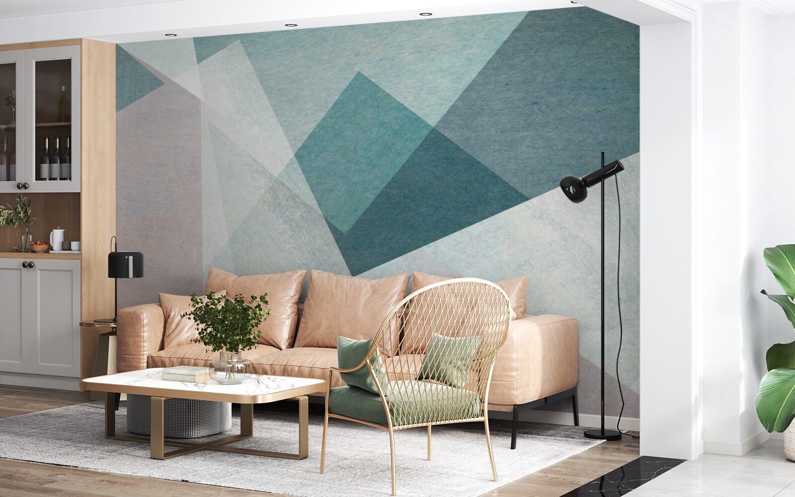 Papier peint pics dans les tons de bleu et de rose