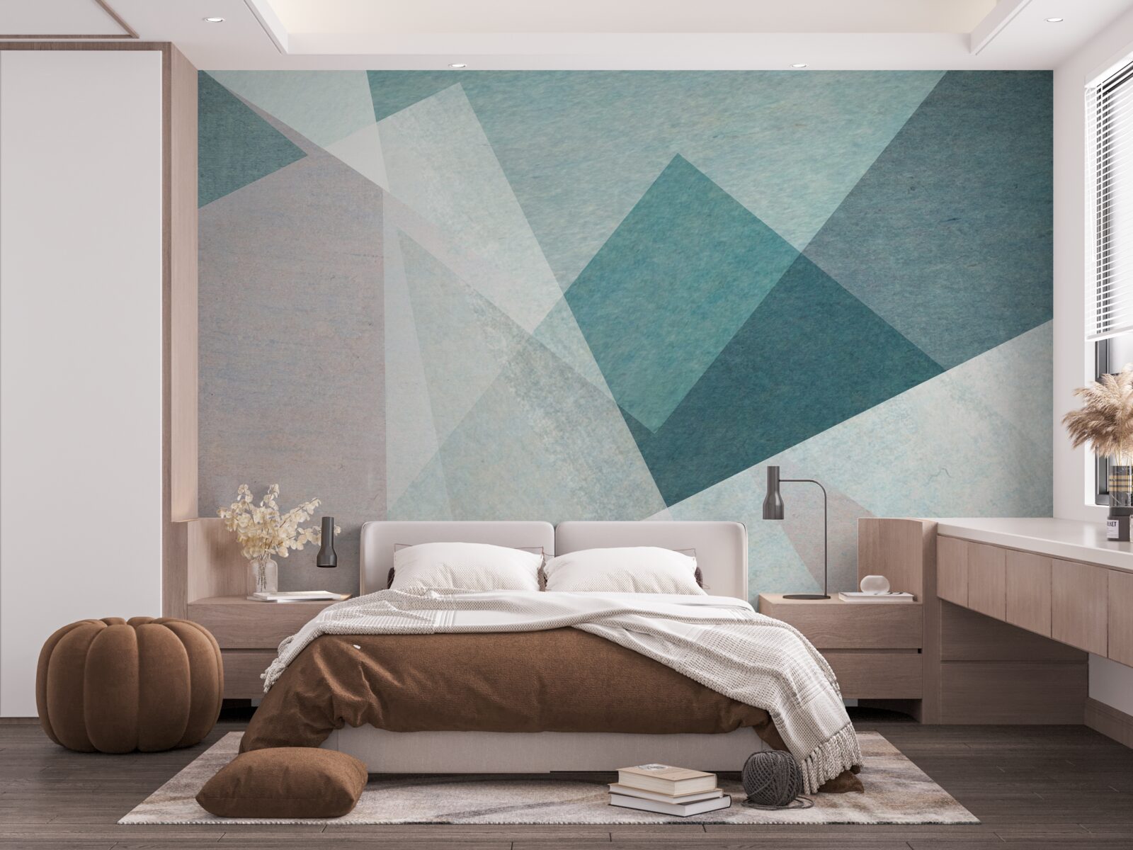 Papier peint pics dans les tons de bleu et de rose