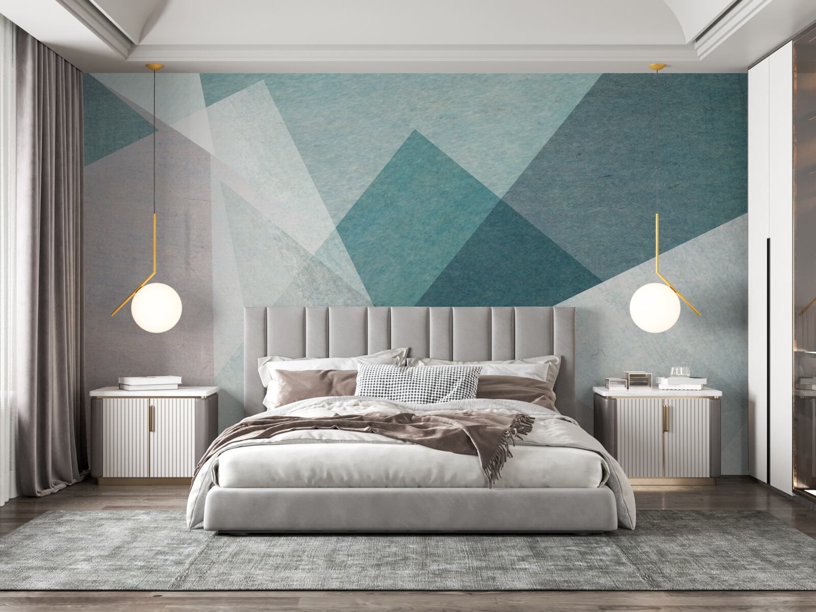 Papier peint pics dans les tons de bleu et de rose