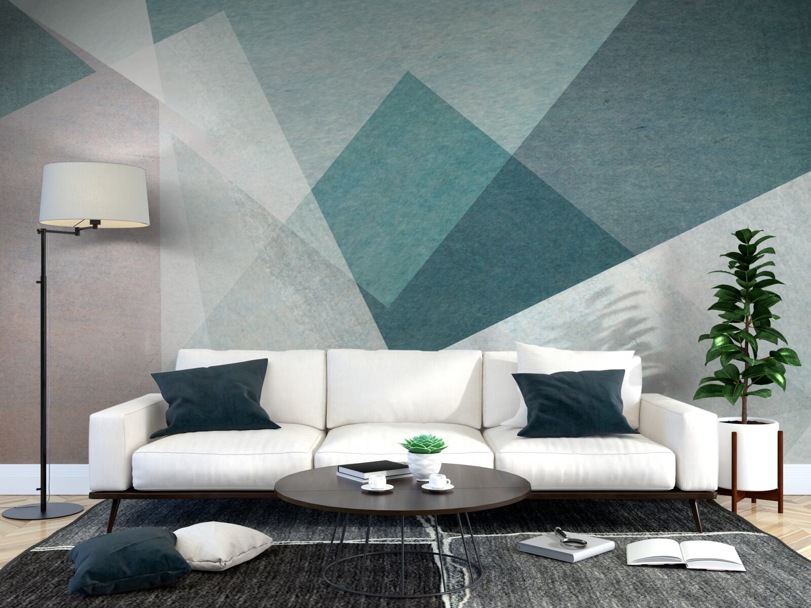 Papier peint pics dans les tons de bleu et de rose