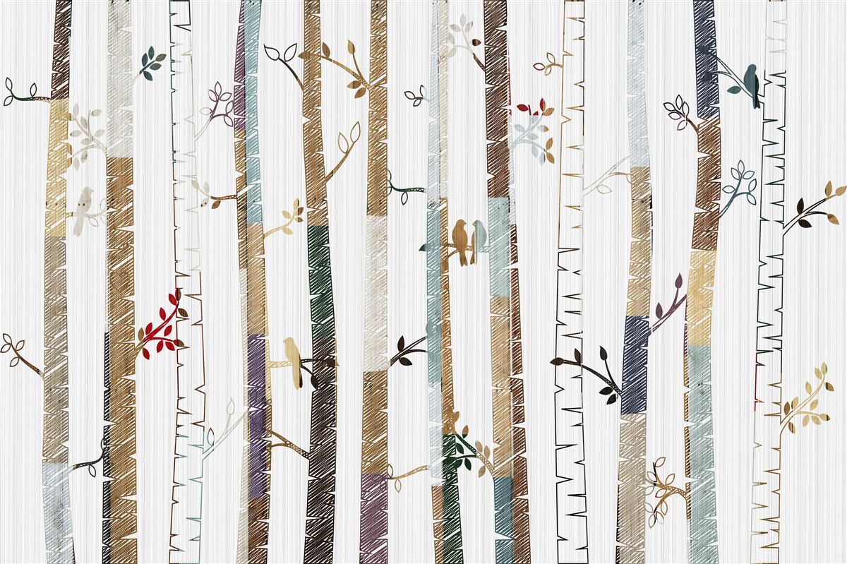 Papier peint représentation graphique des différents types d'arbres de la forêt