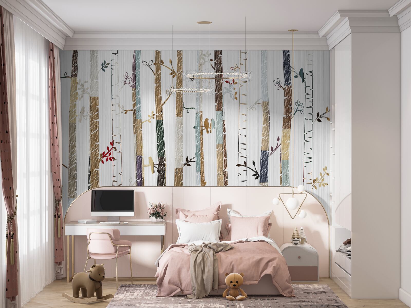 Papier peint représentation graphique des différents types d'arbres de la forêt