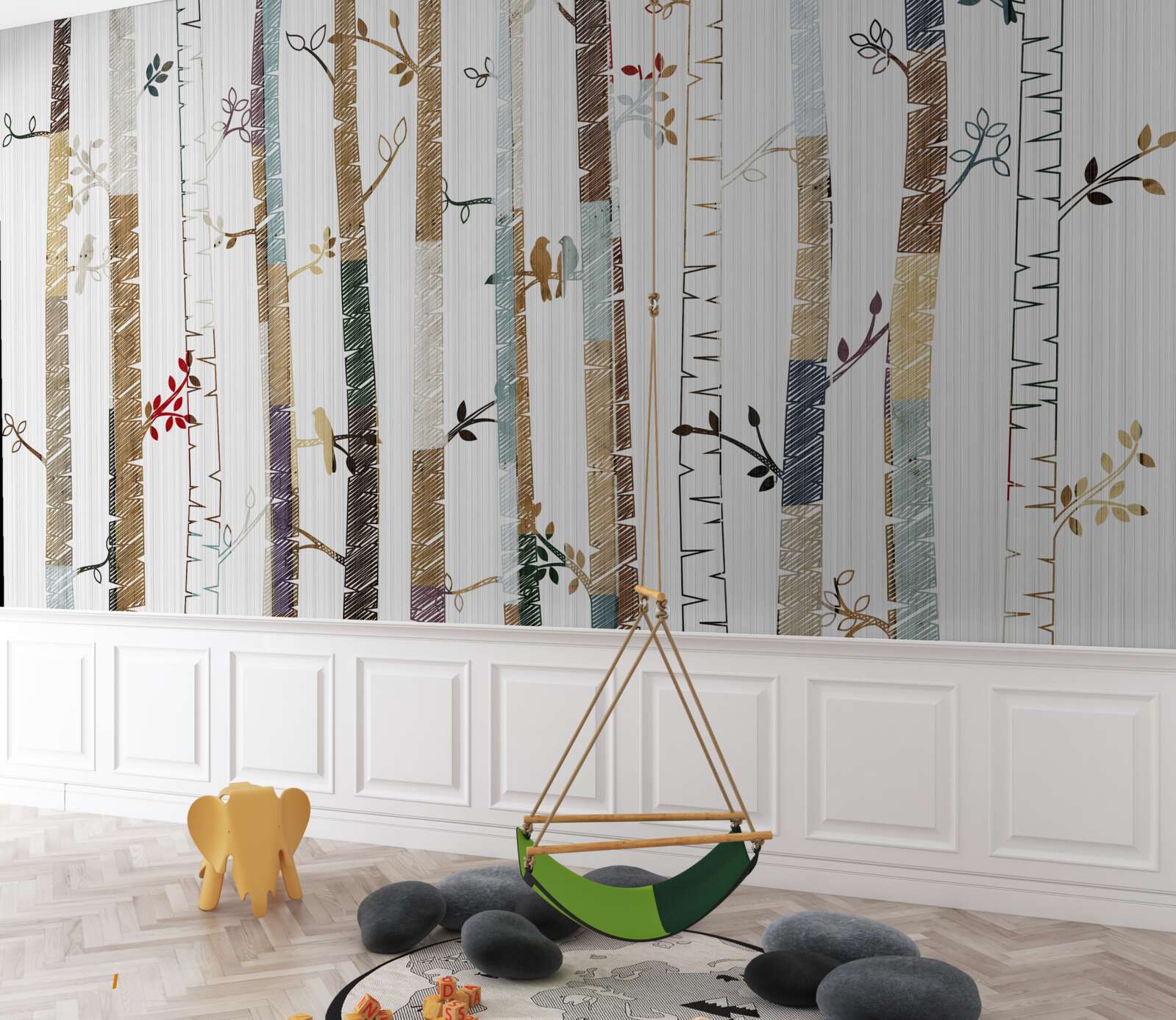 Papier peint représentation graphique des différents types d'arbres de la forêt