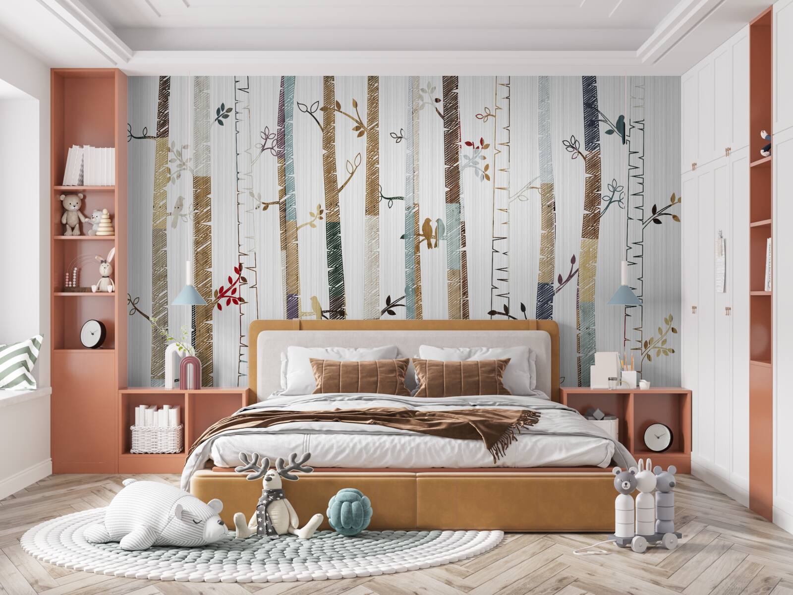 Papier peint représentation graphique des différents types d'arbres de la forêt