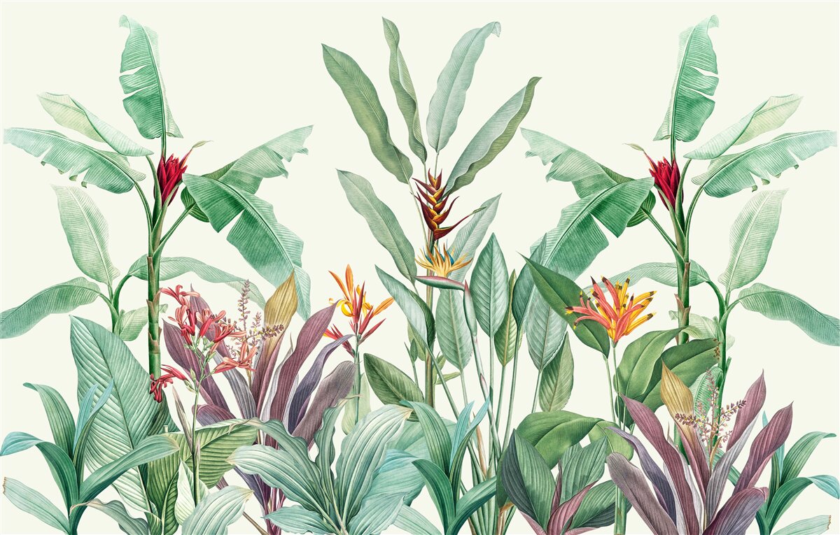 Papier peint feuilles vertes tropicales