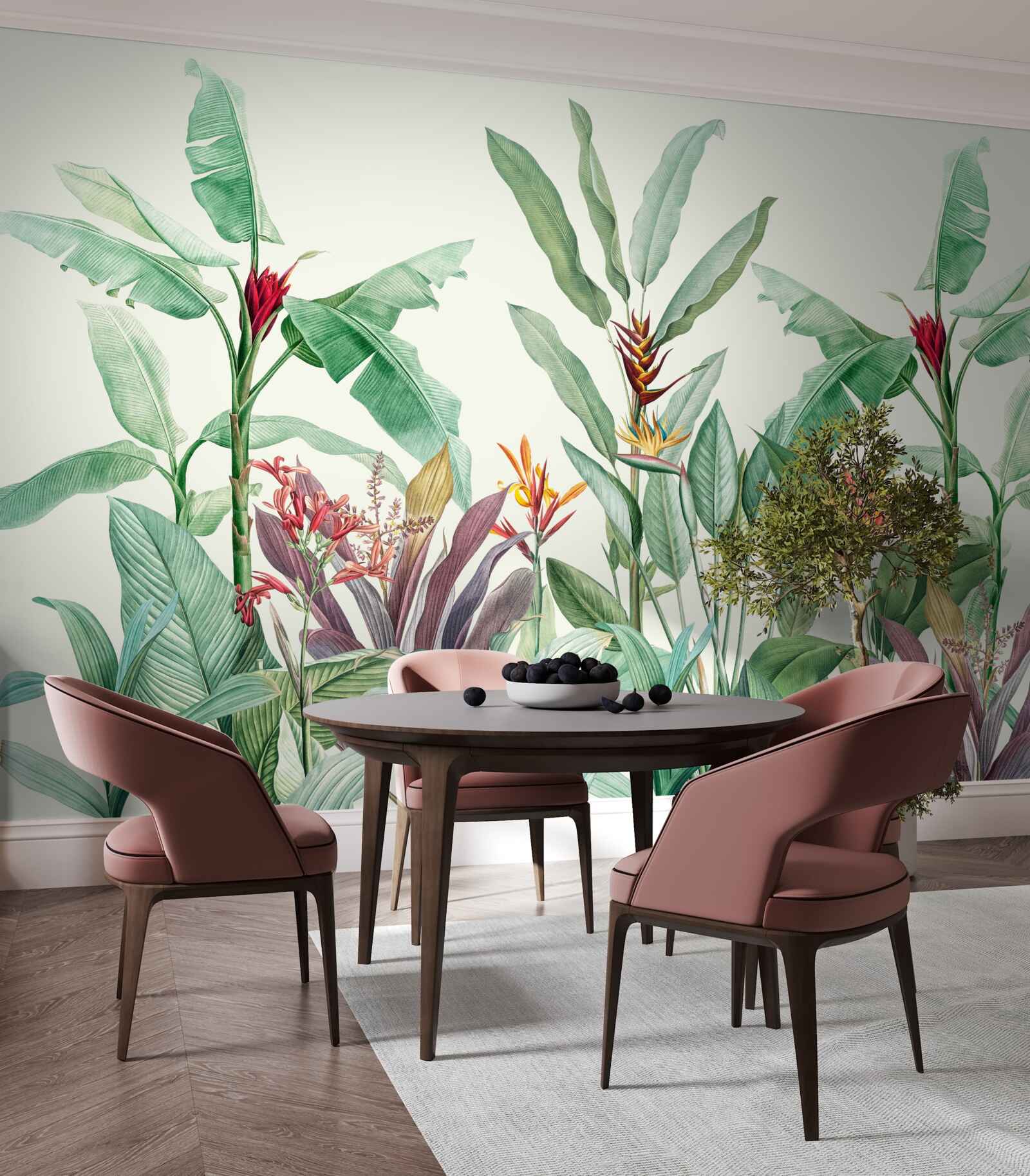 Papier peint feuilles vertes tropicales