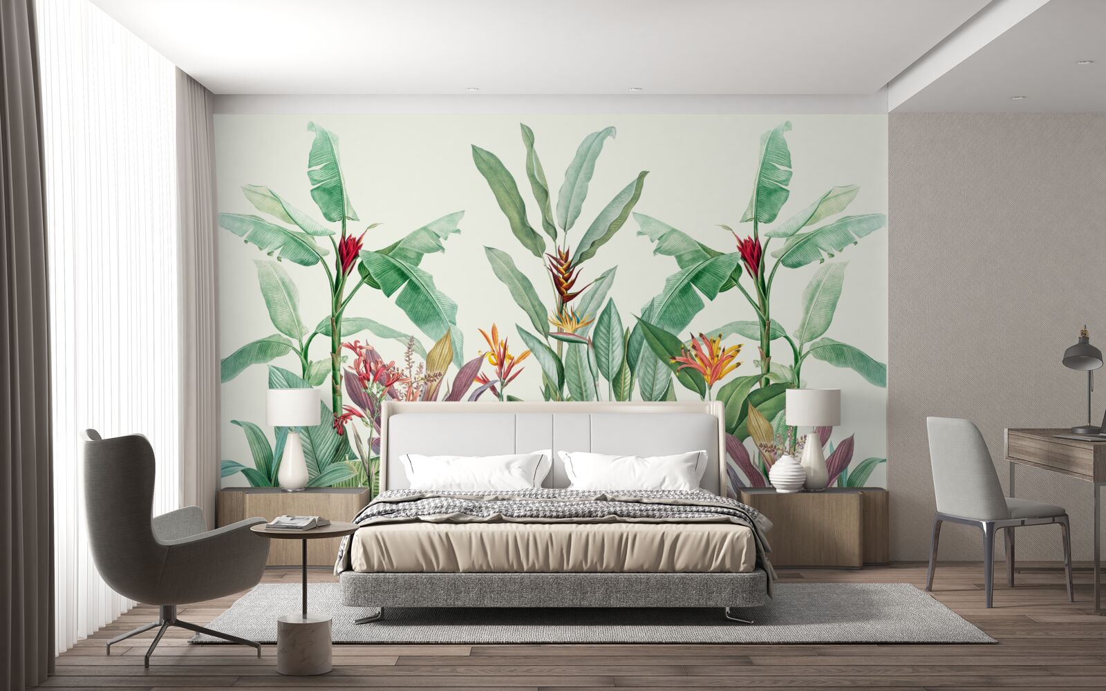 Papier peint feuilles vertes tropicales