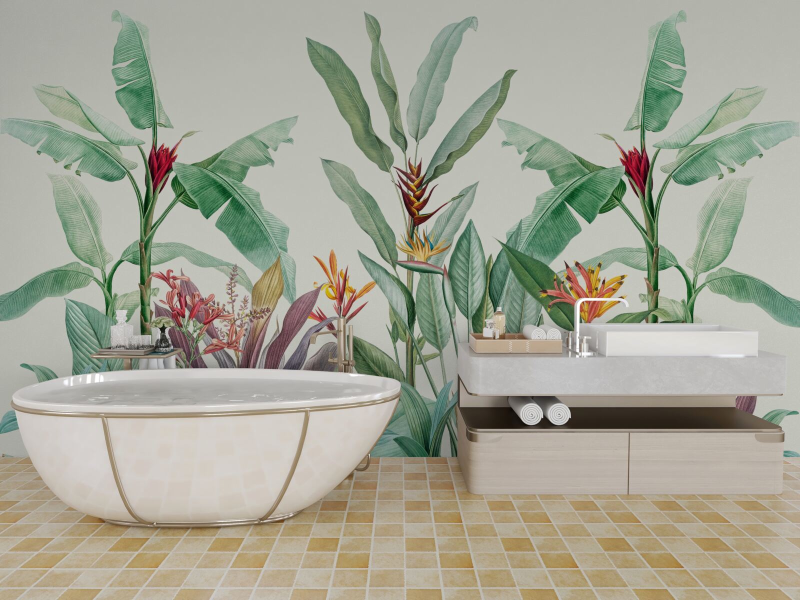 Papier peint feuilles vertes tropicales