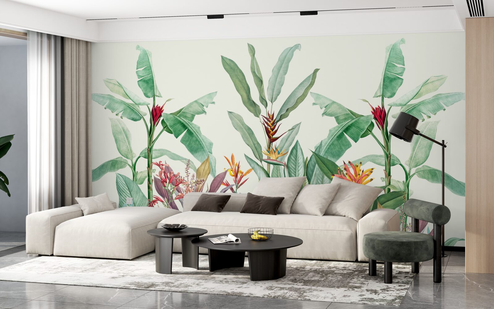 Papier peint feuilles vertes tropicales