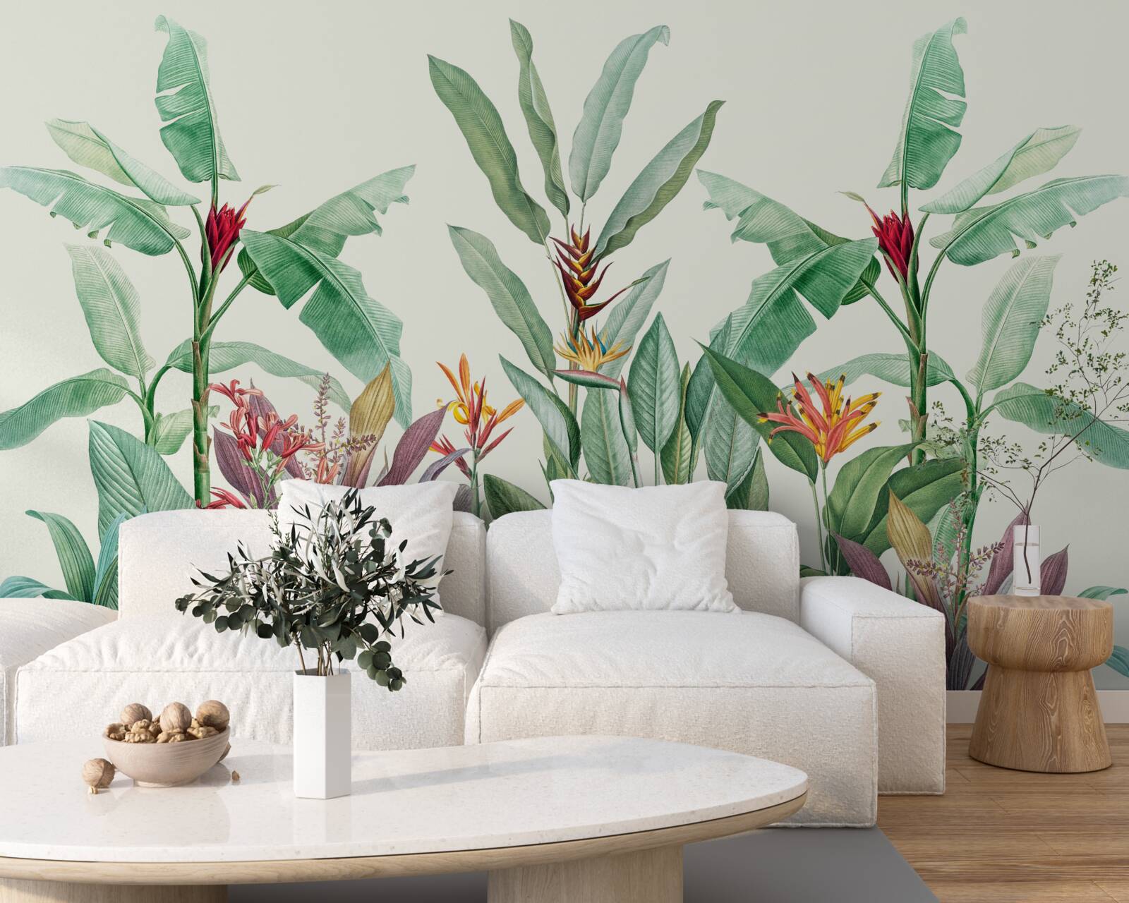 Papier peint feuilles vertes tropicales