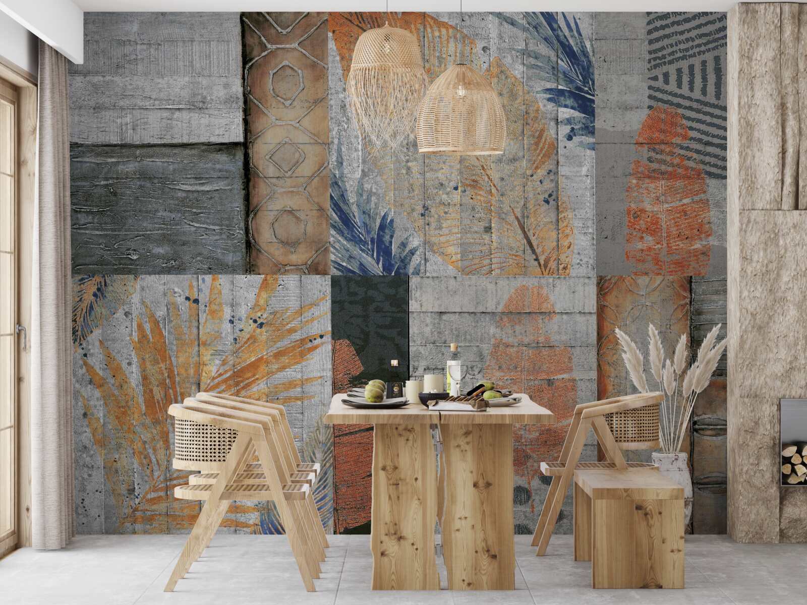 Papier peint figures géométriques dans des feuilles