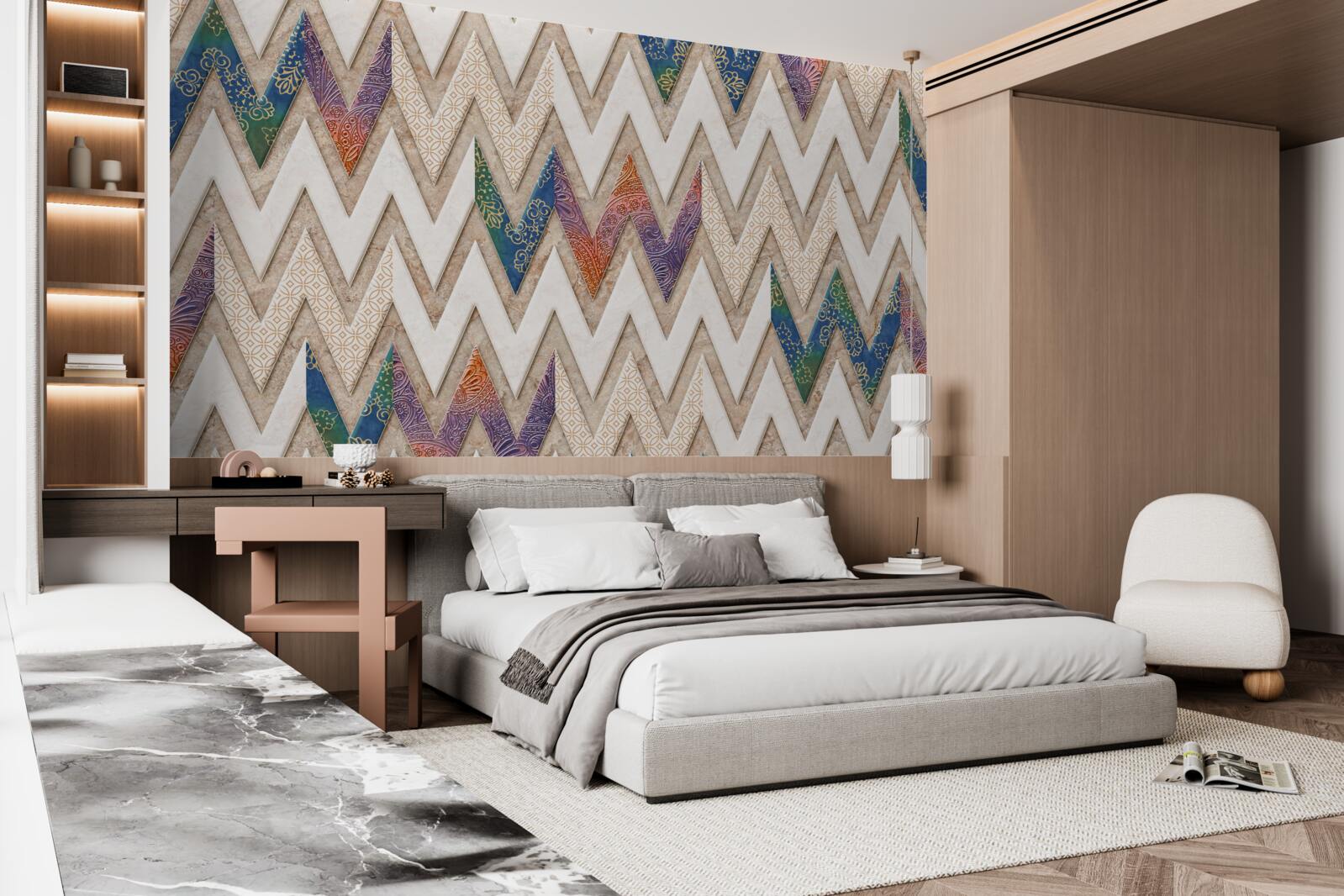 Papier peint lignes ondulées polychromes