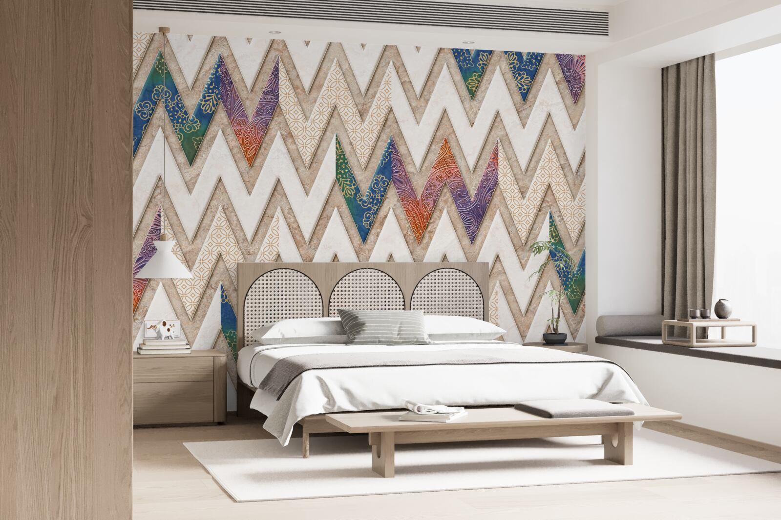 Papier peint lignes ondulées polychromes