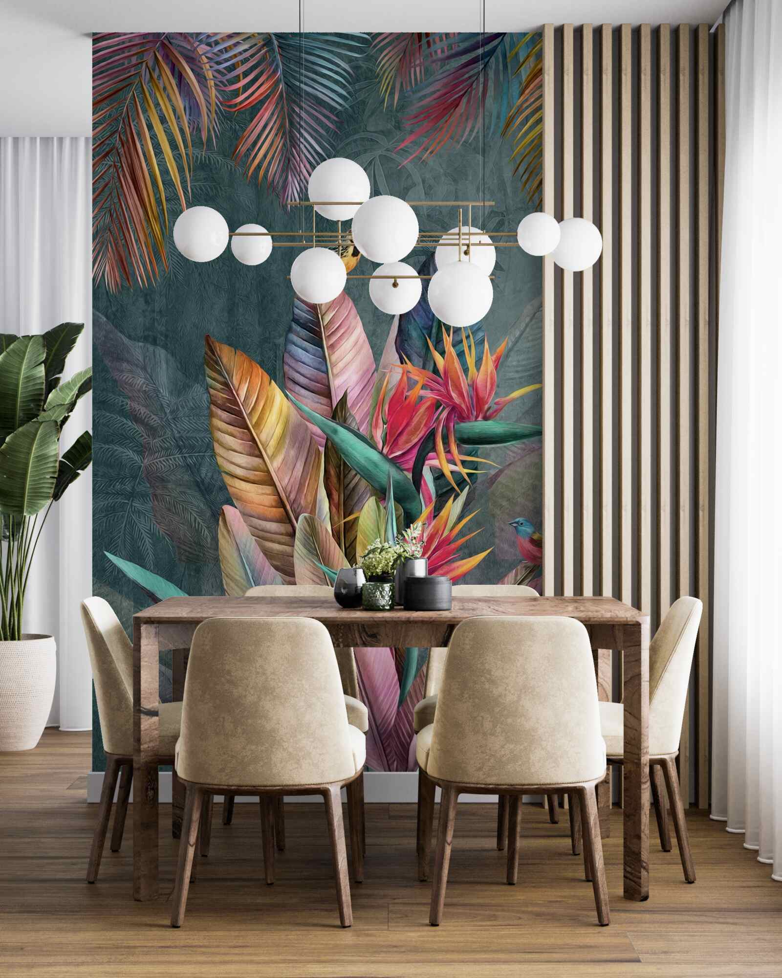 Papier peint oiseaux sur des feuilles d'automne lumineuses