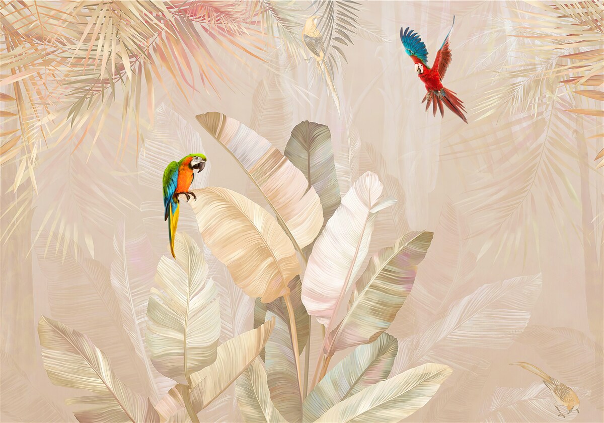 Papier peint la fougère lumineuse sert d'abri aux perroquets