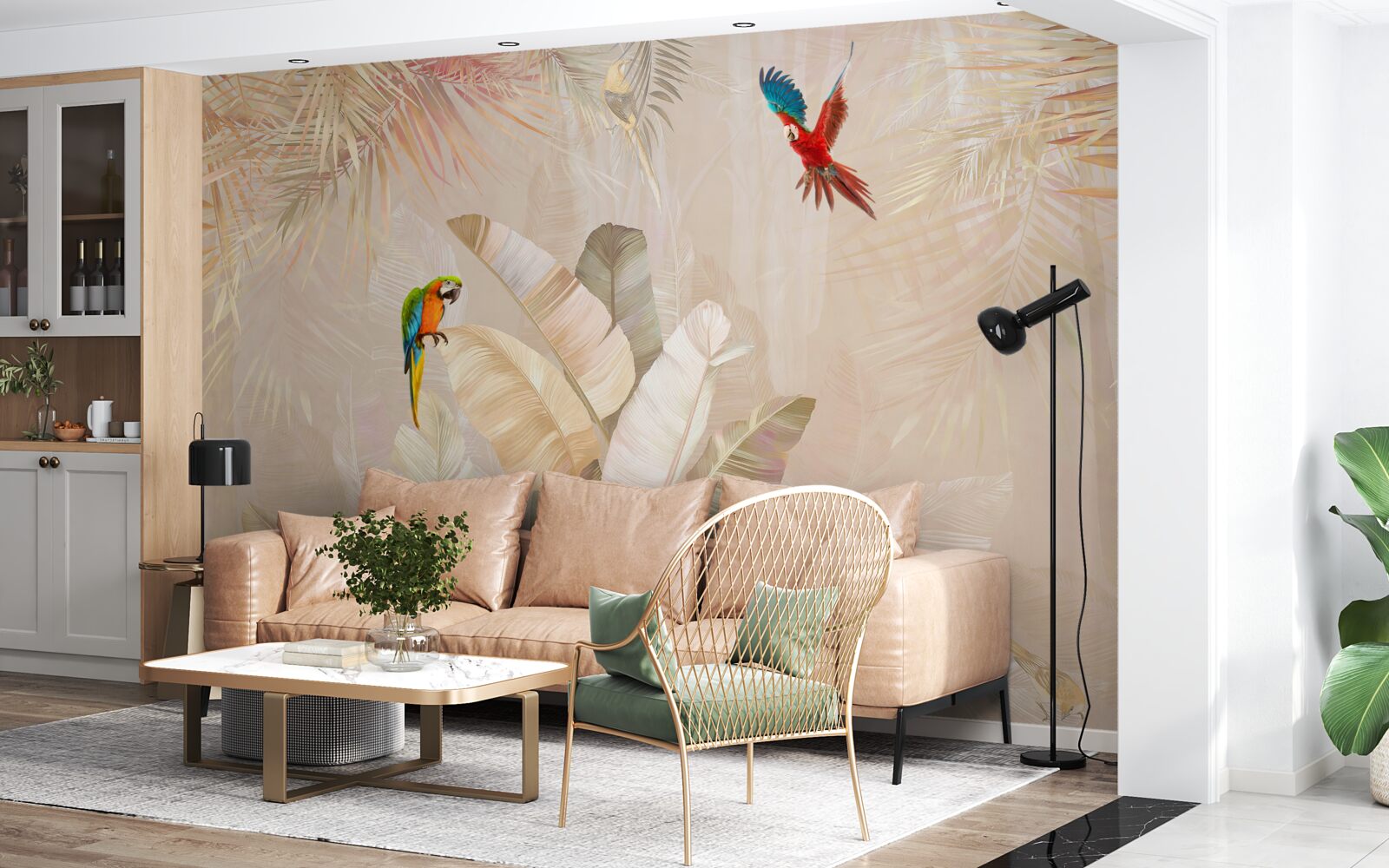 Papier peint la fougère lumineuse sert d'abri aux perroquets