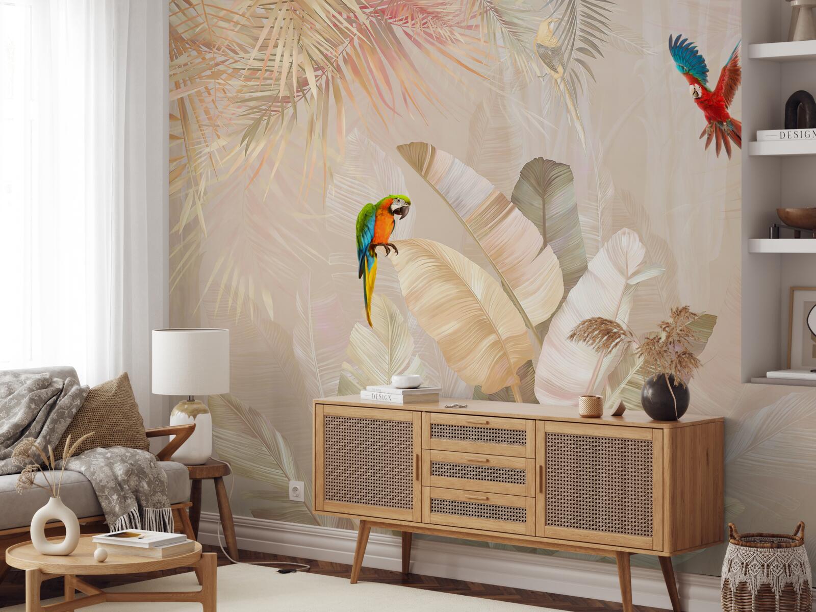 Papier peint la fougère lumineuse sert d'abri aux perroquets