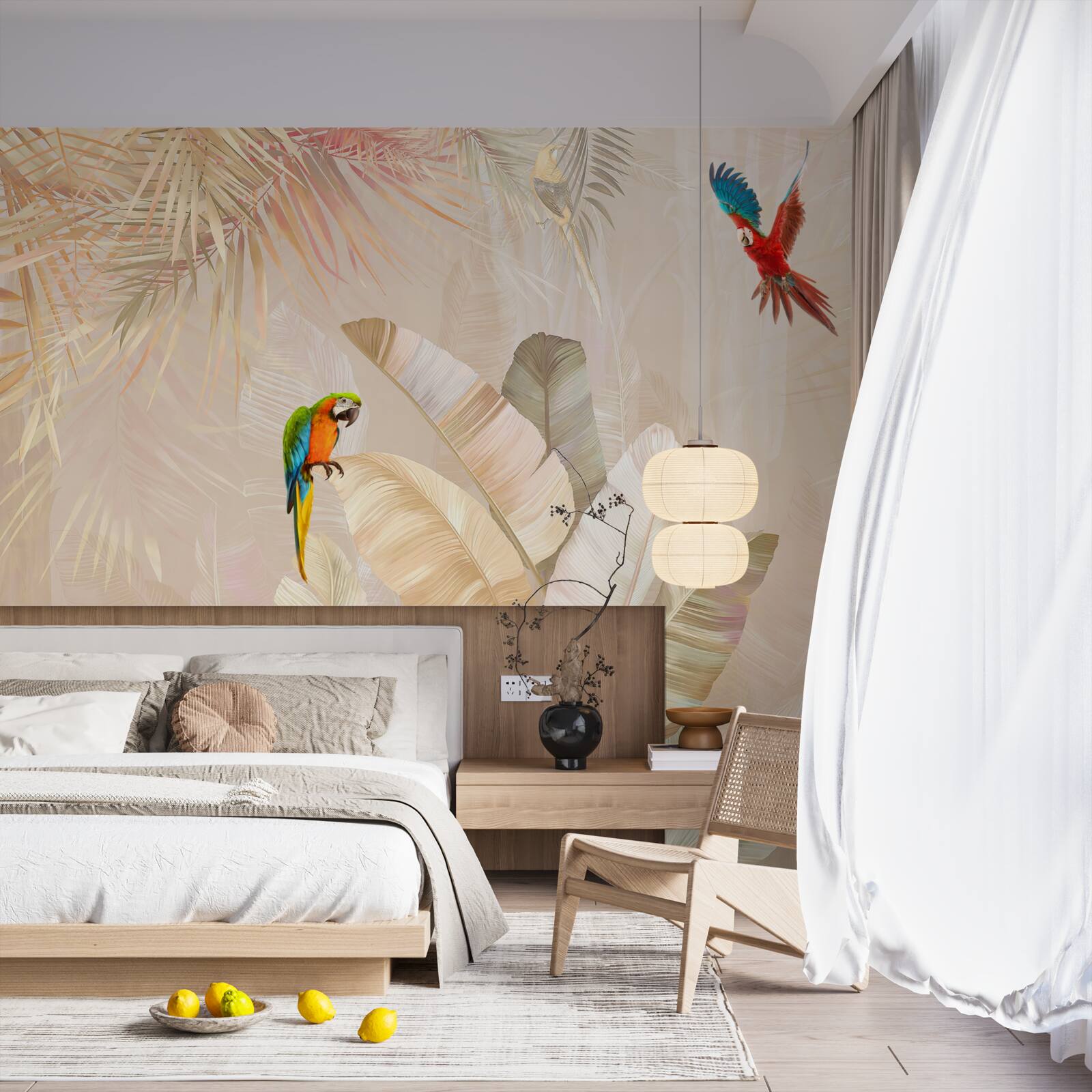 Papier peint la fougère lumineuse sert d'abri aux perroquets