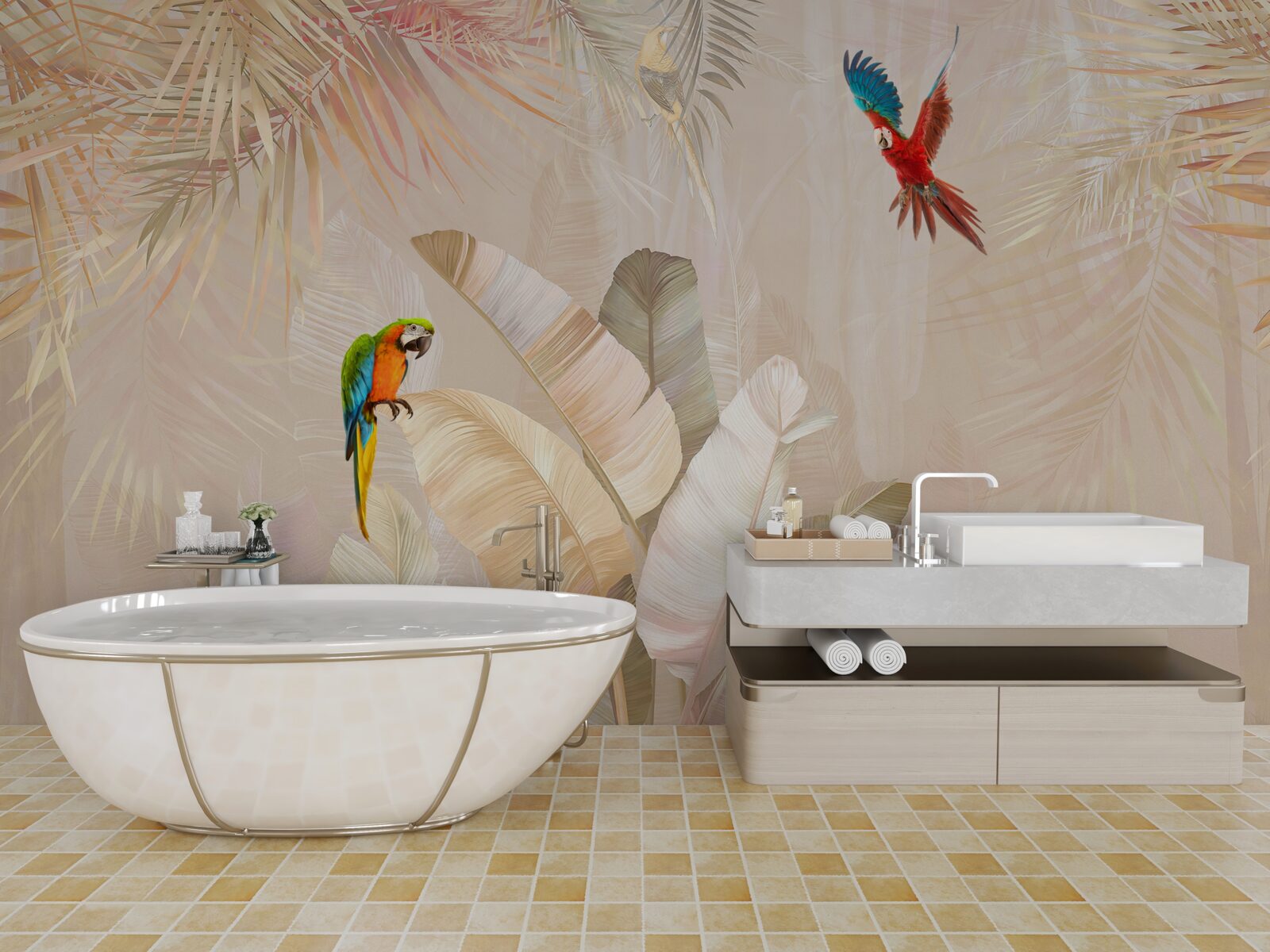 Papier peint la fougère lumineuse sert d'abri aux perroquets