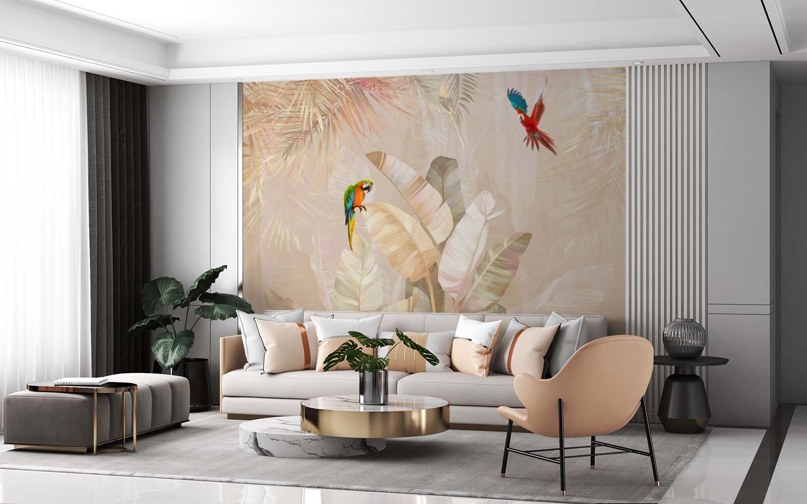 Papier peint la fougère lumineuse sert d'abri aux perroquets