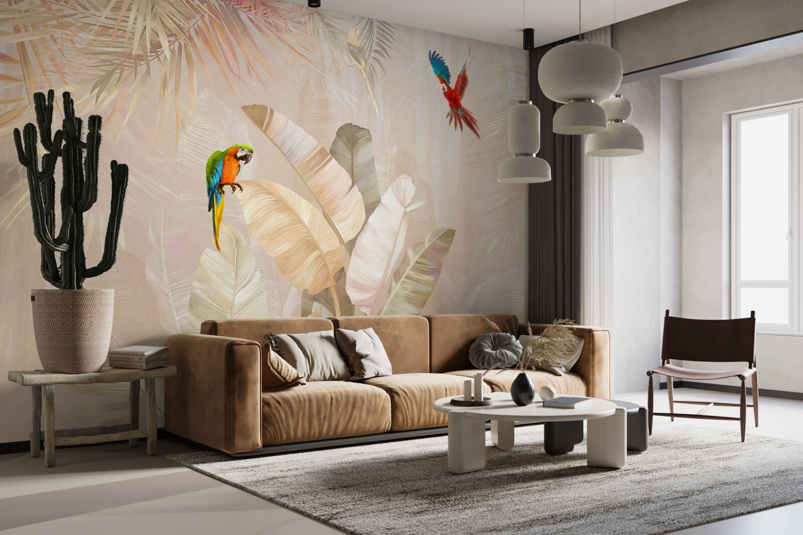 Papier peint la fougère lumineuse sert d'abri aux perroquets